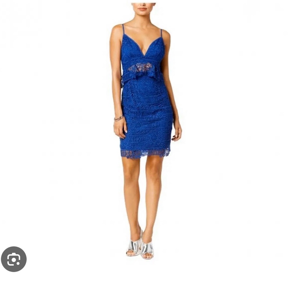 Guess Royal Blue Lace Spaghetti-Strap Mini Dress